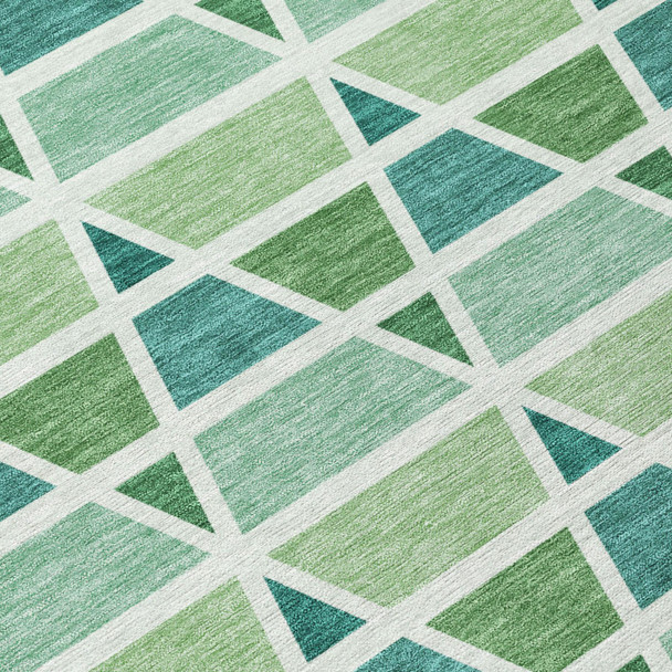 3' X 5' Teal Blue And Green Geometric Washable Indoor Outdoor Area Rug
