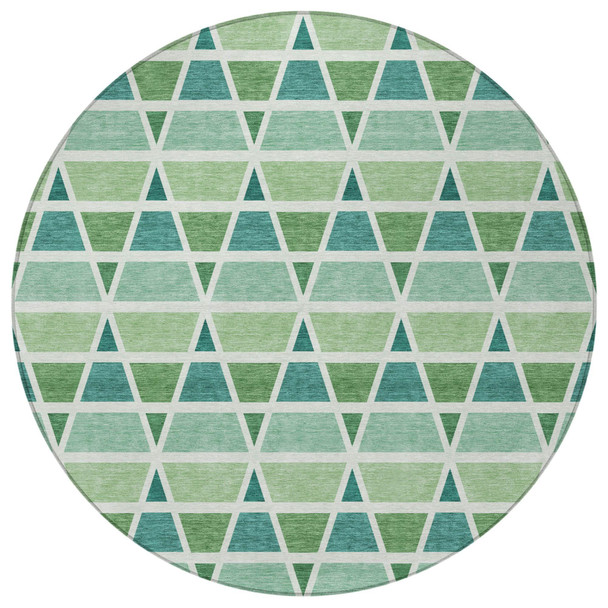 8' Teal Blue And Green Round Geometric Washable Indoor Outdoor Area Rug