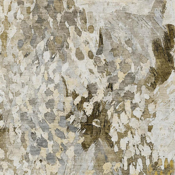 9' X 12' Brown And Silver Abstract Washable Indoor Outdoor Area Rug