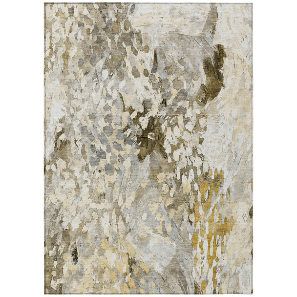 10' X 14' Brown And Silver Abstract Washable Indoor Outdoor Area Rug