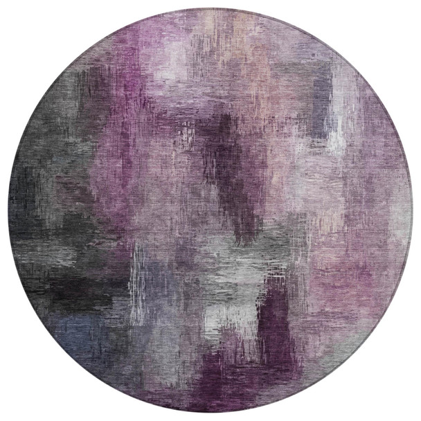 8' Eggplant And Purple Round Abstract Washable Indoor Outdoor Area Rug