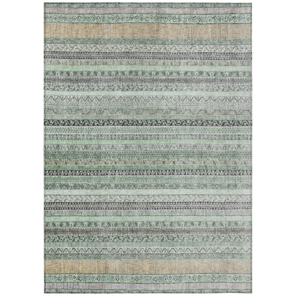 8' X 10' Mint Green And Green Striped Washable Indoor Outdoor Area Rug