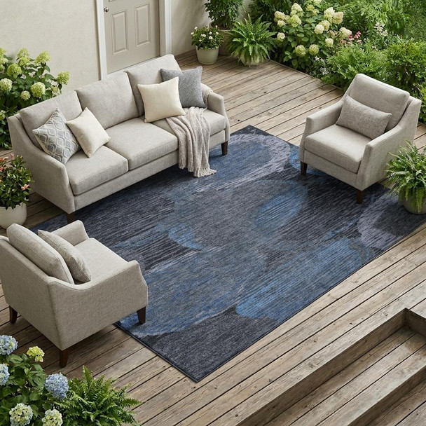 8' X 10' Charcoal And Gray Geometric Washable Indoor Outdoor Area Rug