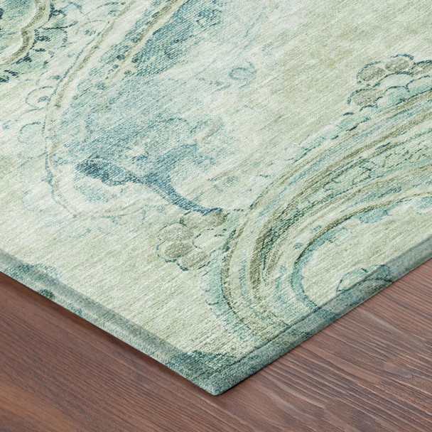 5' X 8' Sage And Green Paisley Washable Indoor Outdoor Area Rug