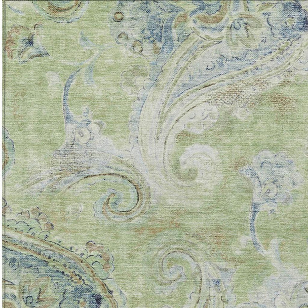 10' X 14' Green And Silver Paisley Washable Indoor Outdoor Area Rug