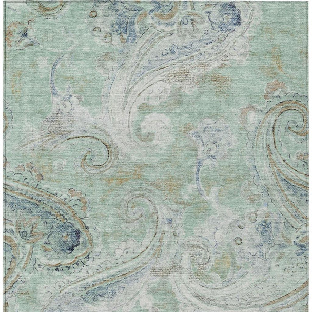 5' X 8' Aqua And Teal Blue Paisley Washable Indoor Outdoor Area Rug