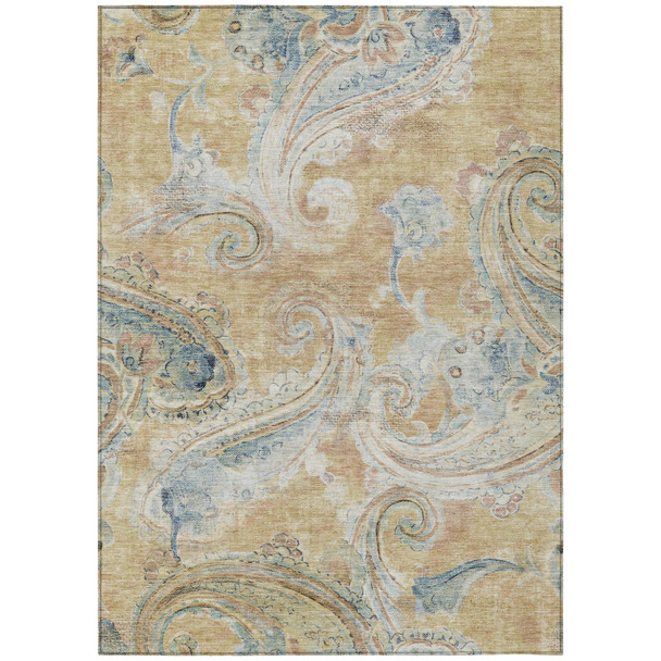 9' X 12' Coral And Orange Paisley Washable Indoor Outdoor Area Rug