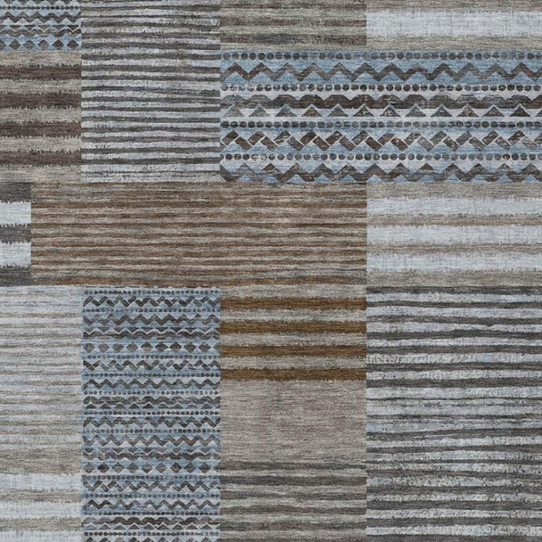 9' X 12' Chocolate And Brown Striped Washable Indoor Outdoor Area Rug