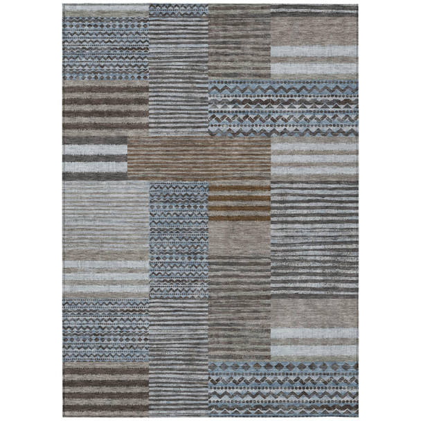 10' X 14' Chocolate And Brown Striped Washable Indoor Outdoor Area Rug