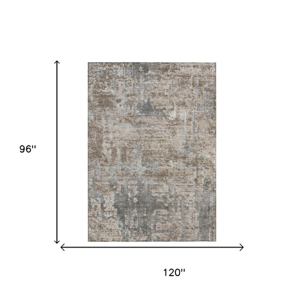 8' X 10' Khaki And Brown Abstract Washable Indoor Outdoor Area Rug