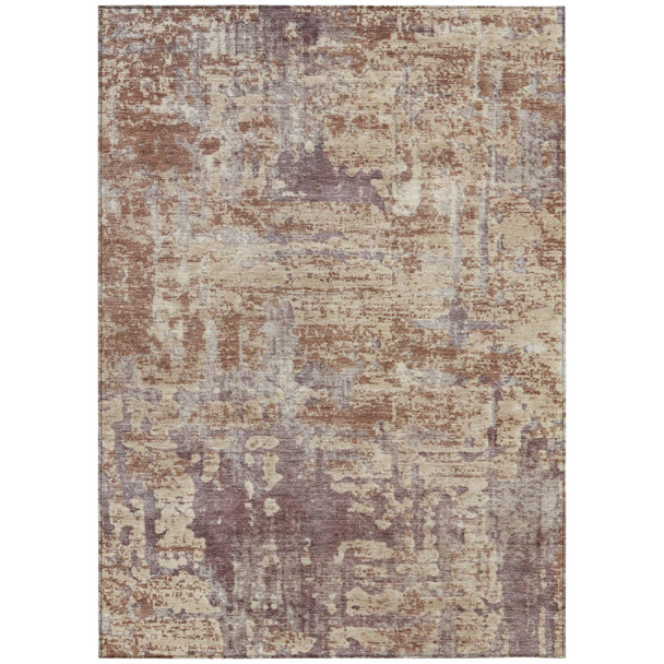 3' X 5' Orange And Beige Abstract Washable Indoor Outdoor Area Rug