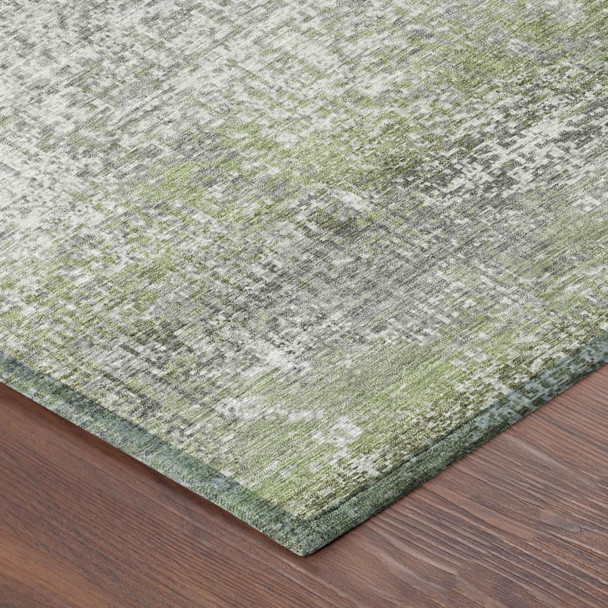 5' X 8' Fern Green And Green Abstract Washable Indoor Outdoor Area Rug