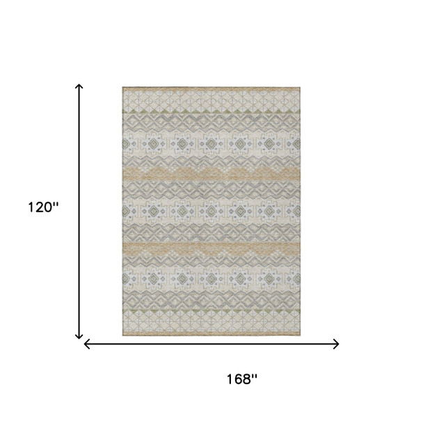 10' X 14' Beige And Brown Striped Washable Indoor Outdoor Area Rug
