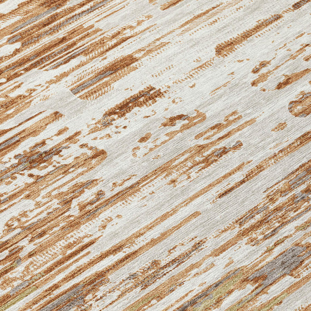 8' Copper And Orange Round Abstract Washable Indoor Outdoor Area Rug