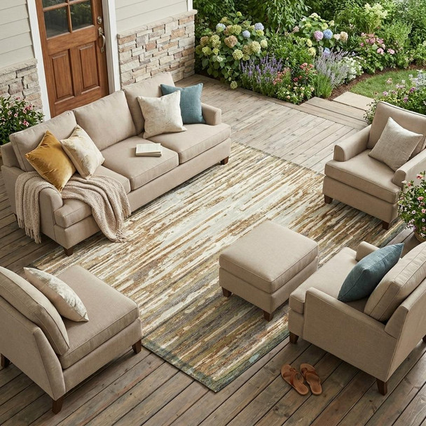 8' X 10' Copper And Orange Abstract Washable Indoor Outdoor Area Rug