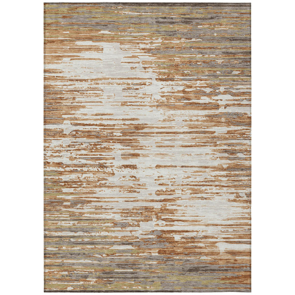 9' X 12' Copper And Orange Abstract Washable Indoor Outdoor Area Rug
