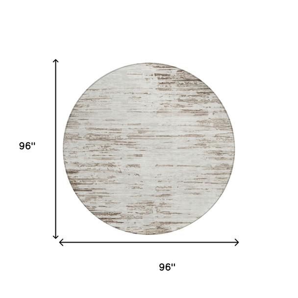 8' Ivory And Silver Round Abstract Washable Indoor Outdoor Area Rug