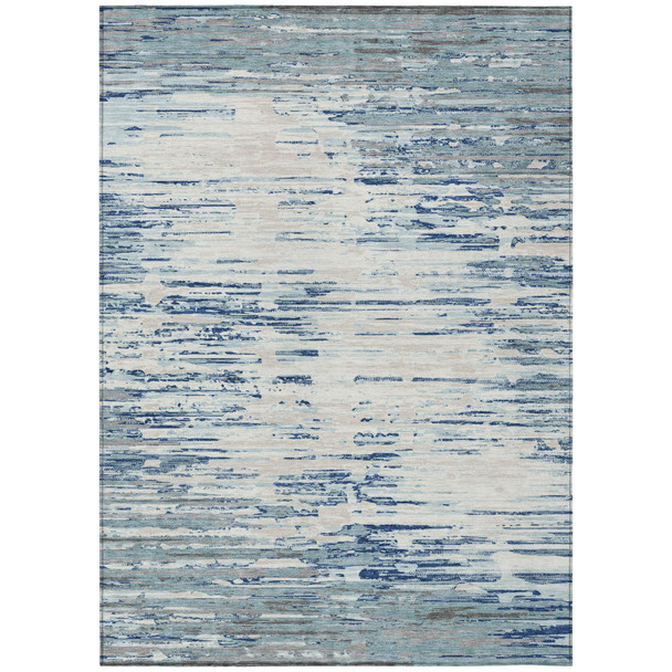 9' X 12' Sky Blue And Blue Abstract Washable Indoor Outdoor Area Rug