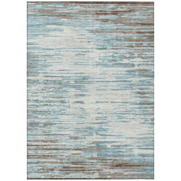8' X 10' Teal Blue And Pewter Abstract Washable Indoor Outdoor Area Rug