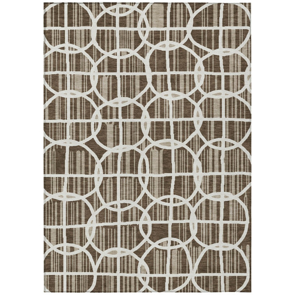 9' X 12' Chocolate And Brown Geometric Washable Indoor Outdoor Area Rug