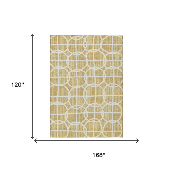 10' X 14' Gold And Wheat Geometric Washable Indoor Outdoor Area Rug