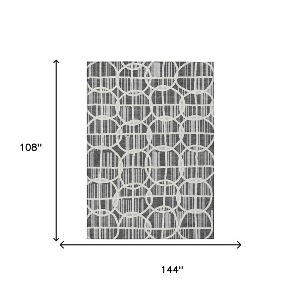 9' X 12' Graphite And Gray Geometric Washable Indoor Outdoor Area Rug