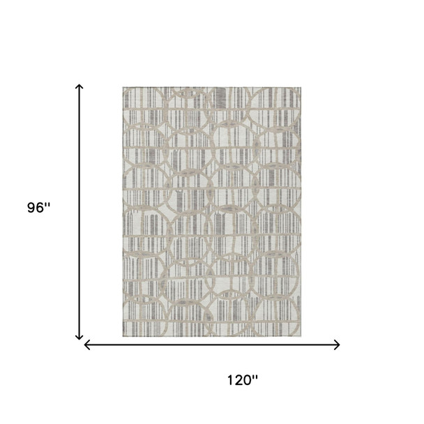 8' X 10' Ivory And Silver Geometric Washable Indoor Outdoor Area Rug