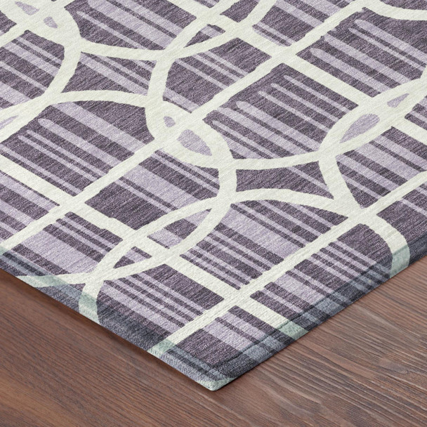 5' X 8' Plum And Purple Geometric Washable Indoor Outdoor Area Rug