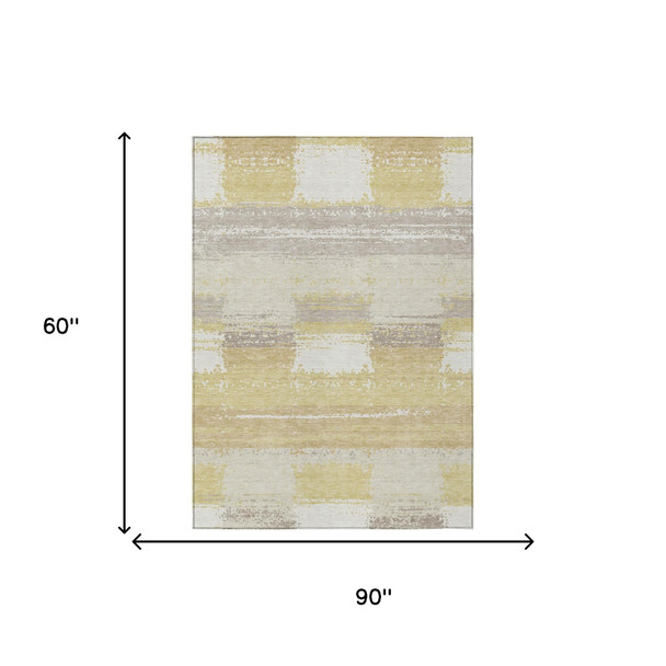5' X 8' Wheat And Gold Geometric Washable Indoor Outdoor Area Rug