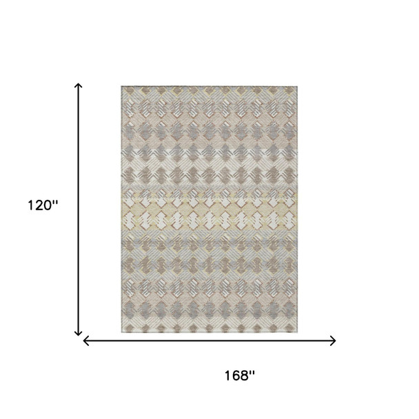10' X 14' Ivory And Pewter Striped Washable Indoor Outdoor Area Rug