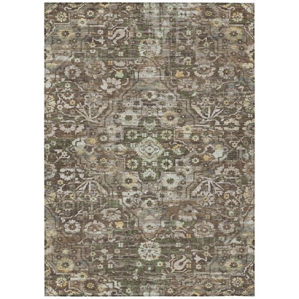 8' X 10' Chocolate And Brown Floral Medallion Washable Indoor Outdoor Area Rug