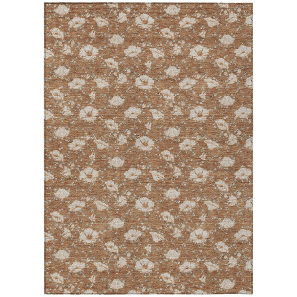 10' X 14' Rust And Orange Floral Washable Indoor Outdoor Area Rug