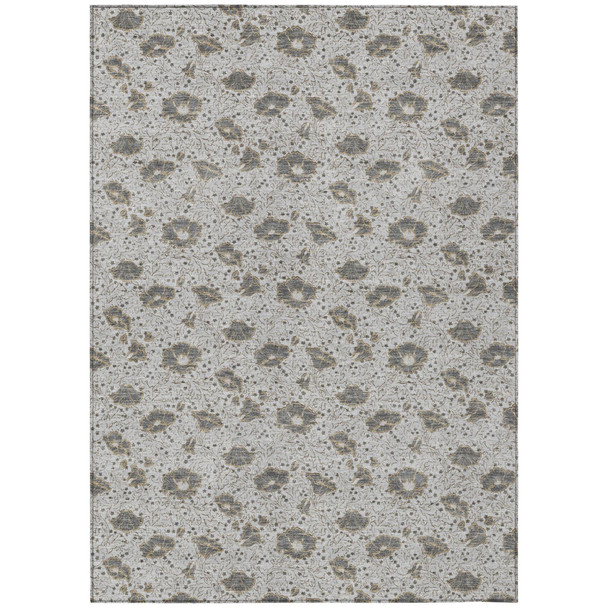 10' X 14' Silver And Gray Floral Washable Indoor Outdoor Area Rug