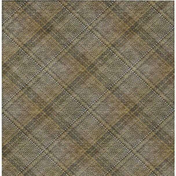 8' X 10' Brown And Gold Plaid Washable Indoor Outdoor Area Rug