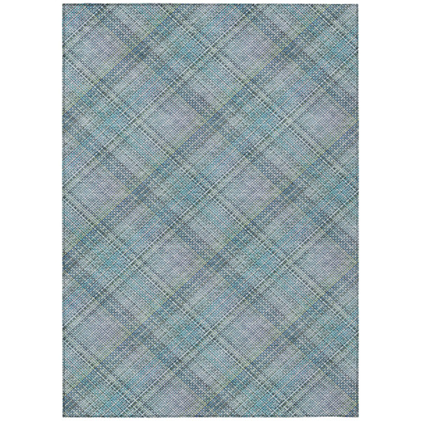 3' X 5' Sky Blue And Blue Plaid Washable Indoor Outdoor Area Rug
