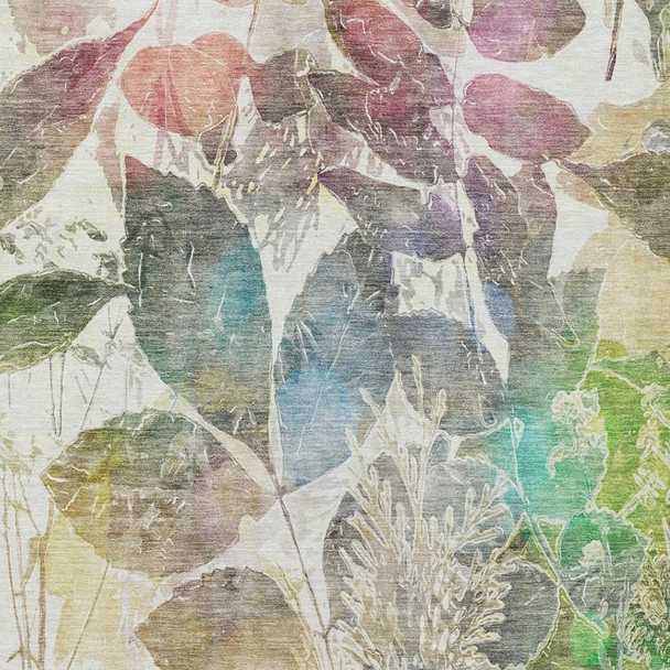 3' X 5' Green And Ivory Botanical Leaves Washable Indoor Outdoor Area Rug