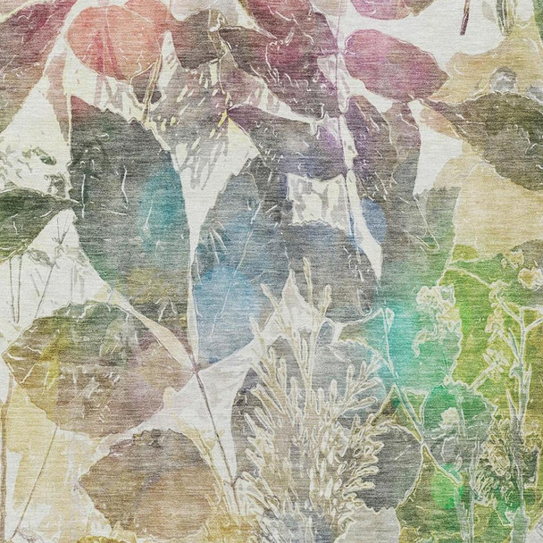 5' X 8' Green And Ivory Botanical Leaves Washable Indoor Outdoor Area Rug