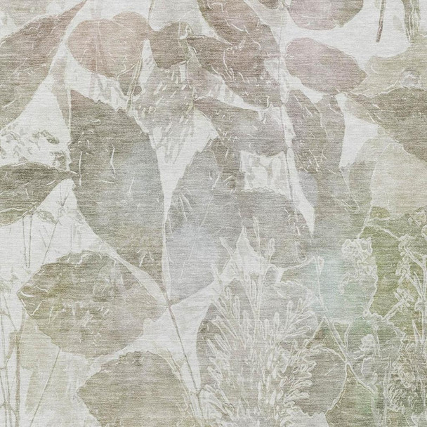 8' X 10' Taupe And Brown Botanical Leaves Washable Indoor Outdoor Area Rug