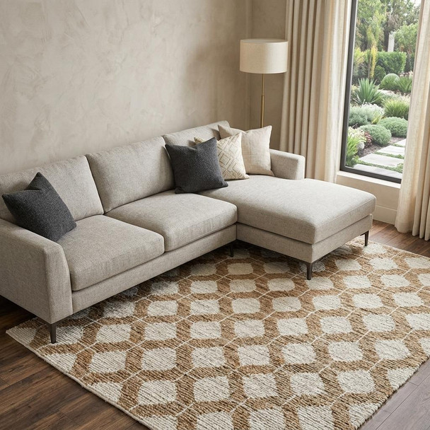 8' X 10' Natural And Ivory Jute Geometric Hand Woven Area Rug