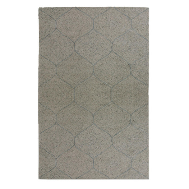 5' X 8' Green And White Wool Geometric Hand Tufted Area Rug