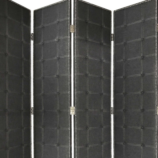 108" Gray Fabric And Wood Folding Five Panel Screen Room Divider