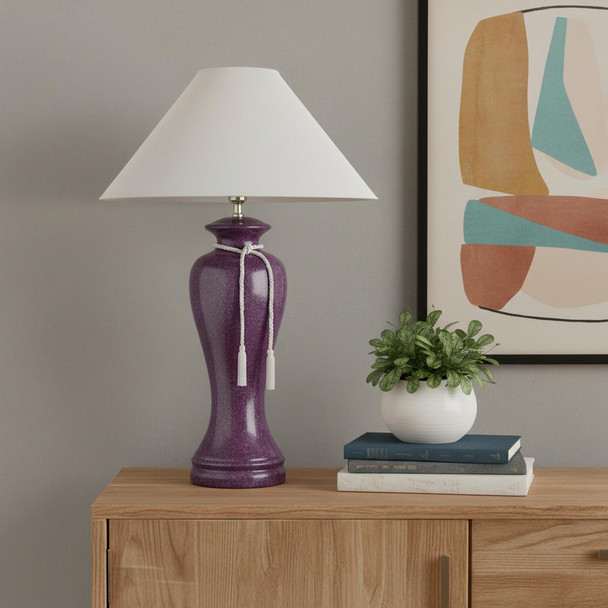 35" Red Burgundy Glaze Ceramic Urn Table Lamp With White Classic Empire Shade