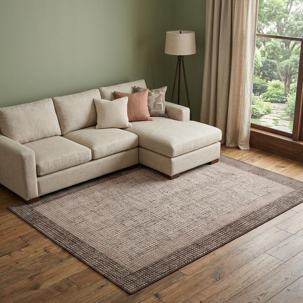 8' X 10' Brown Ivory And Dark Brown Wool Oriental Hand Tufted Area Rug