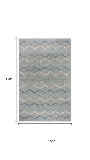 10' X 13' Gray And Blue Wool Trellis Hand Tufted Area Rug