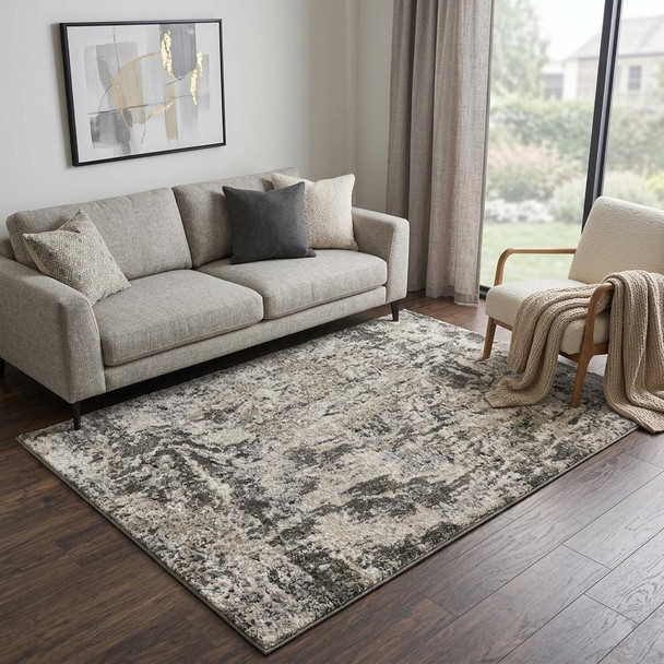 5' X 8' Silver Beige And Taupe Abstract Area Rug