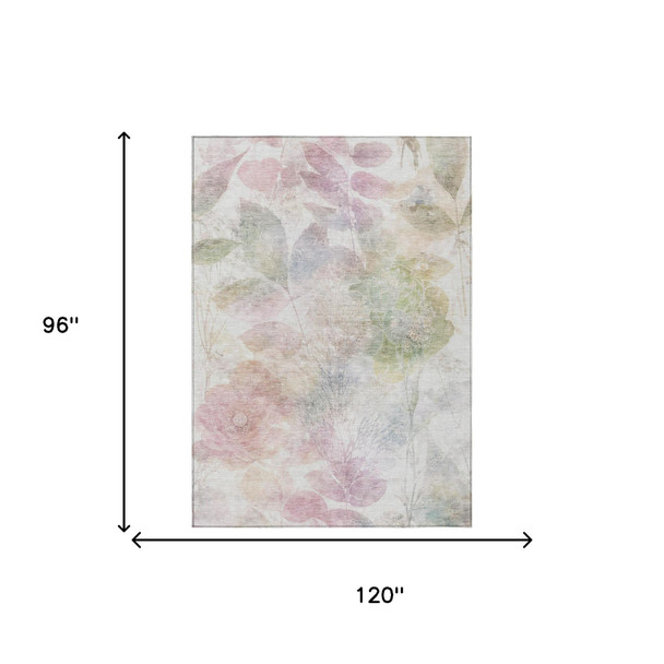 8' X 10' Blush And Pink Floral Washable Indoor Outdoor Area Rug