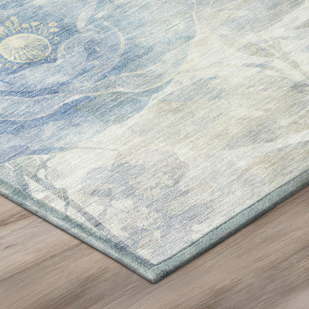 10' X 14' Sky Blue And Blue Floral Washable Indoor Outdoor Area Rug