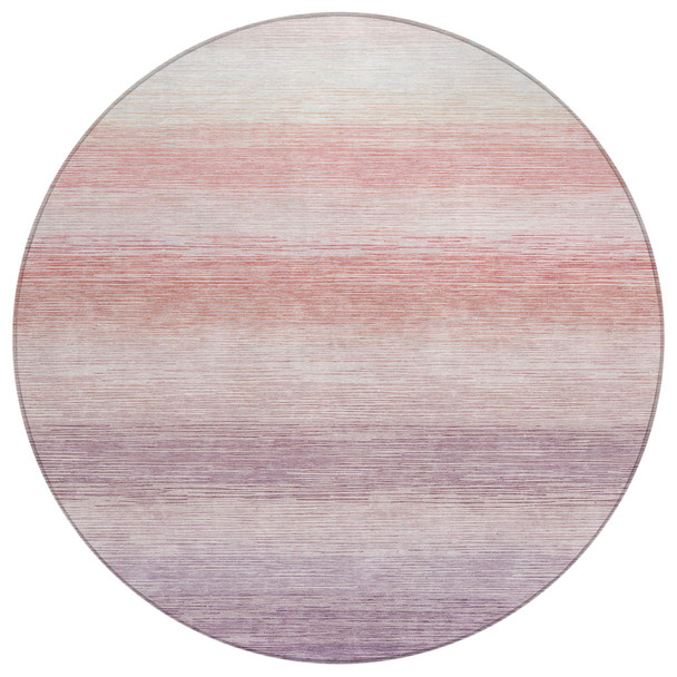 8' Plum And Purple Round Striped Washable Indoor Outdoor Area Rug