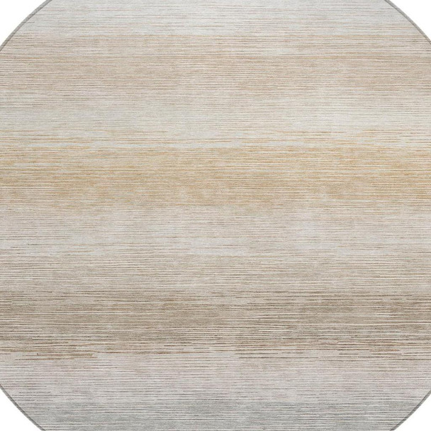 8' Ivory And Beige Round Striped Washable Indoor Outdoor Area Rug