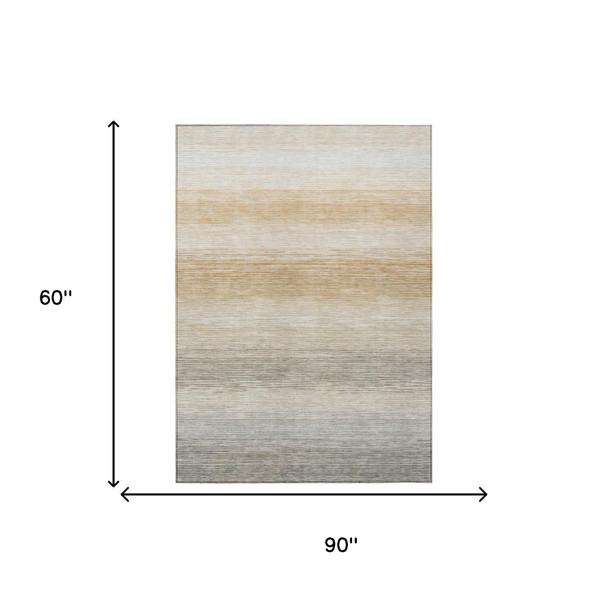 5' X 8' Taupe And Brown Striped Washable Indoor Outdoor Area Rug